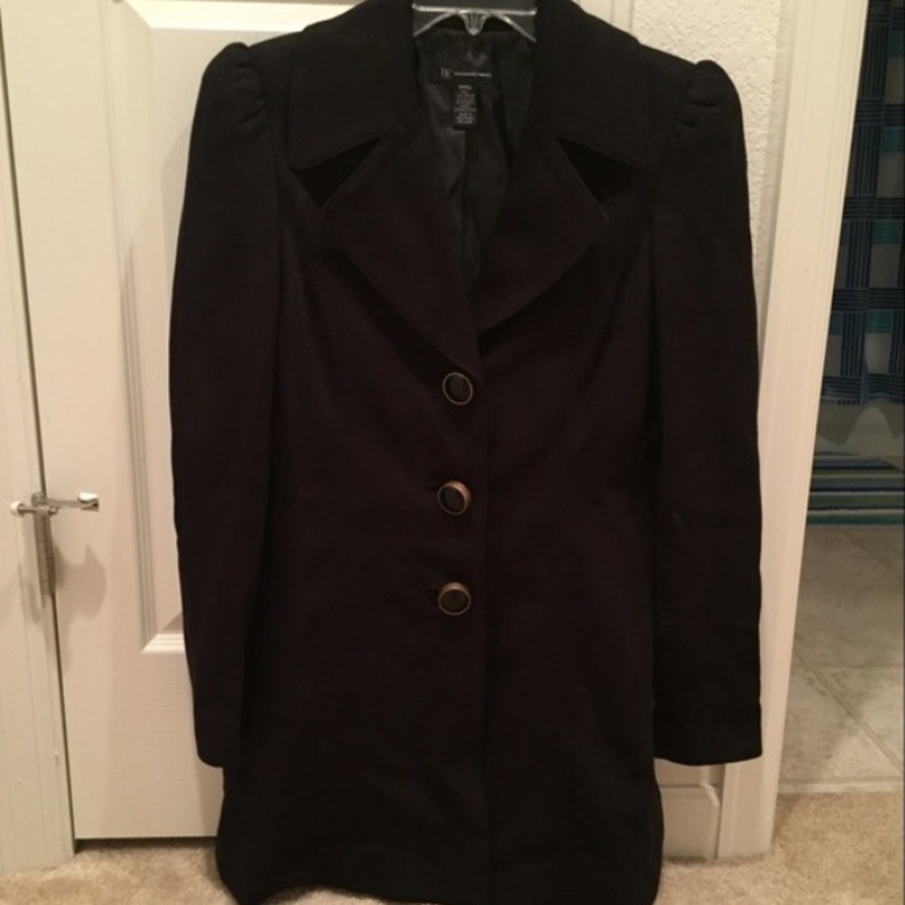 INC Black Pea Coat with puffed shoulders